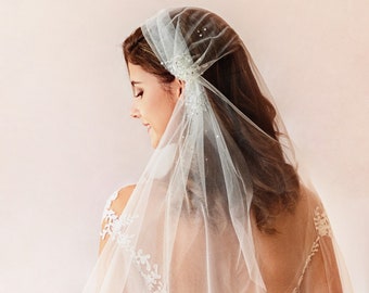 Boho Style Juliet Cap wedding veil, Crystal beading, Chapel & Cathedral Lengths available