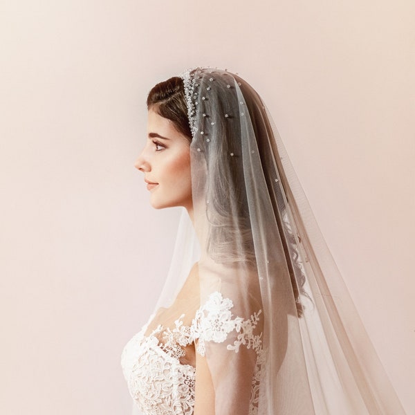 Juliet cap veil | Chapel veil & Cathedral veil | Soft tulle veil with crystals