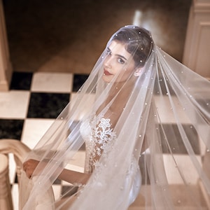 Pearl wedding veil with luxury Pearl Comb, Chapel & Cathedral lengths available, soft illusion tulle