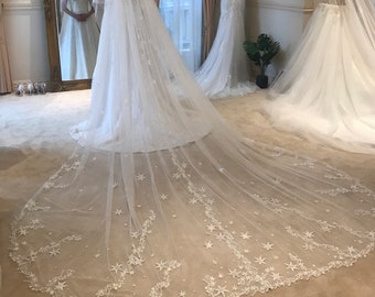 long star element wedding veil-luxury bridal veil- two tier veil-blusher veil