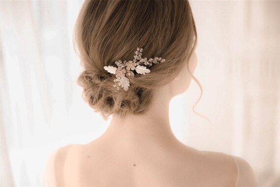 Rose Gold Hair Piece Rose Gold Hair Comb Set Bridal Hair Etsy