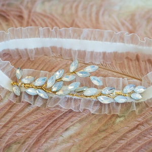 Wedding garter with light blue opal, Rustic & Velvet Bridal garterRustic wedding garter image 2