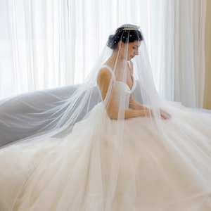 Rhinestone/ Crystal wedding veil with blusher, Chapel & Cathedral lengths available, soft ivory tulle