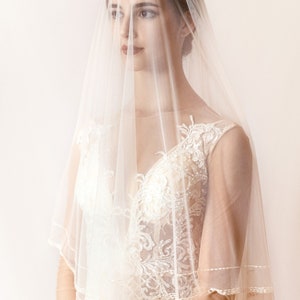 Champagne wedding veil, edge beaded veil high quality wedding veil blusher drop veil, customised veil image 5