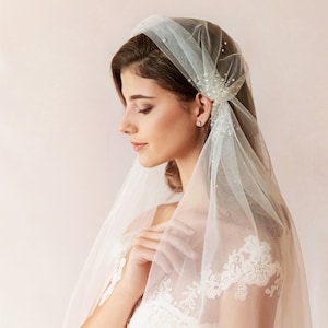 Juliet Cap Wedding Veil with Crystals, Chapel & Cathedral Lengths Available, Soft Ivory tulle