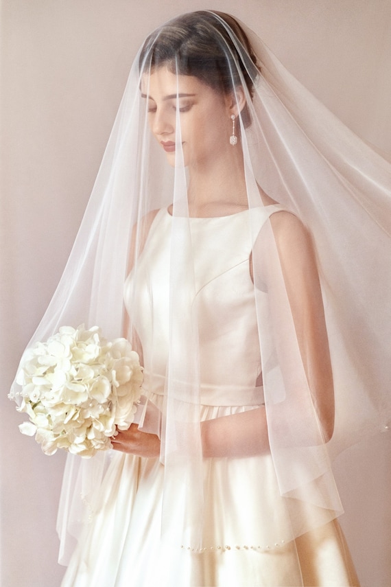 Wedding Veil with Crystals | Blusher Veil | Chapel Length & Cathedral Length Veil | Champagne Veil
