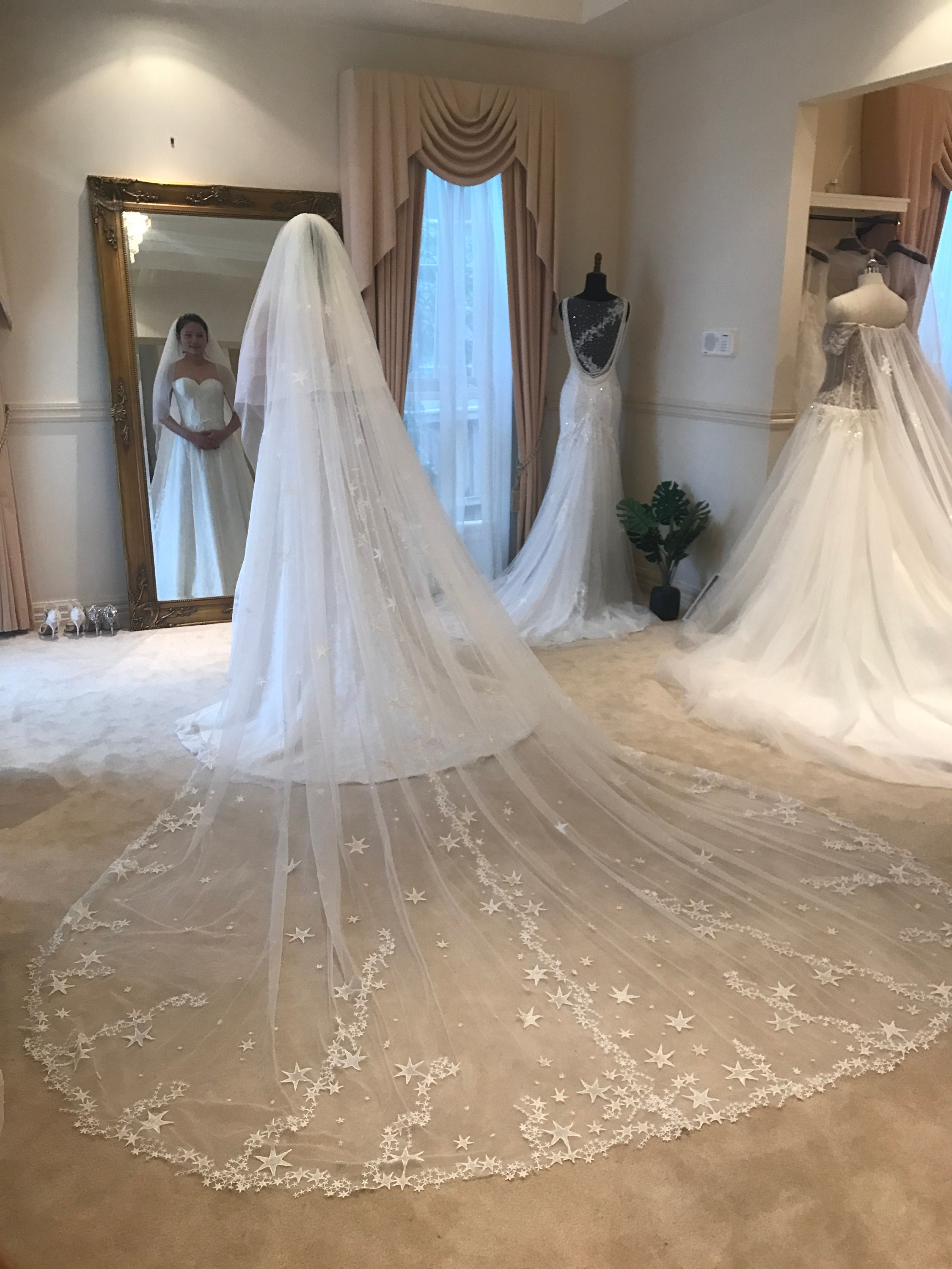 Pearl Wedding Veil, Chapel & Cathedral Lengths Drop Veil
