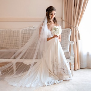Sheer drop wedding veil, Chapel & Cathedral Lengths available, Soft ivory Tulle