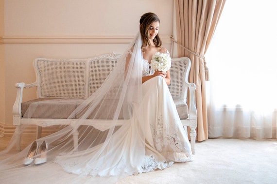 Sheer Drop Wedding Veil, Chapel & Cathedral Lengths  display picture 3