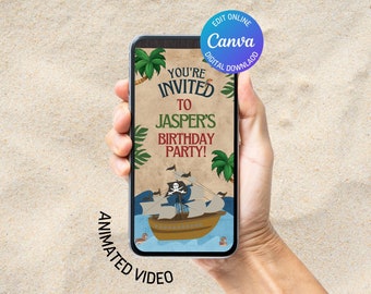 Editable ANIMATED Pirate Digital Party Invitation - DIY Digital Invitation - Electronic Birthday Invite - SMS Invitation - E Invite