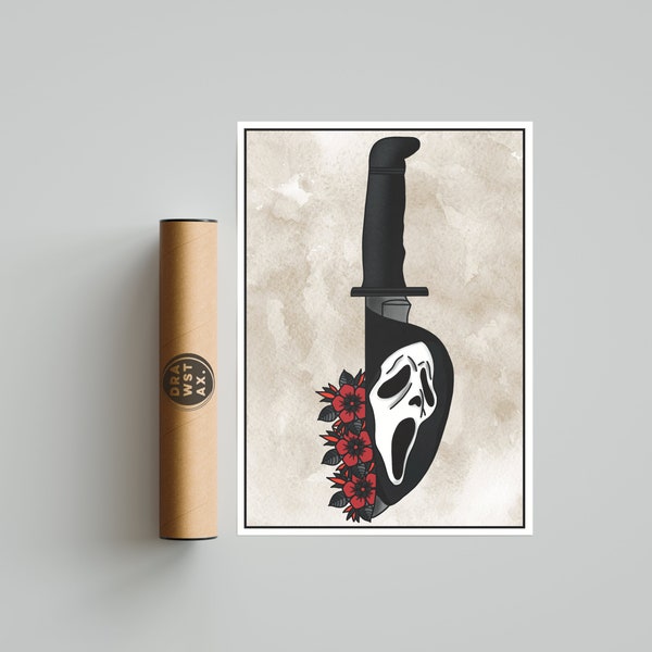 American Traditional Style Ghostface Knife Print | Scream | Flash Art | Horror Artwork | Horror Art | Scream Movie | Scream Merch | Slasher