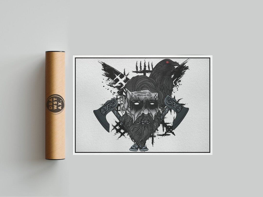 Viking Warrior and Odin's Raven Art Print Viking Art Etsy