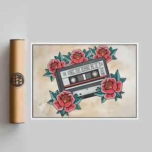 American Traditional 'The Songs That Remind Me Of You' Tape Cassette Print | Flash Art | Tattoo Flash | Tattoo Aesthetic | Romance Gift