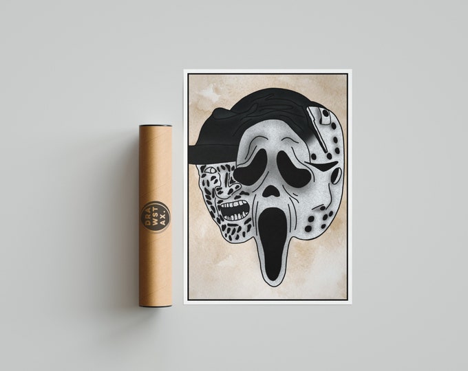 Horror Slasher Mashup Art Print | Freddy Krueger | Ghostface | Jason Voorhees | Flash Art | Horror Art | Horror Villains | Slasher Movie