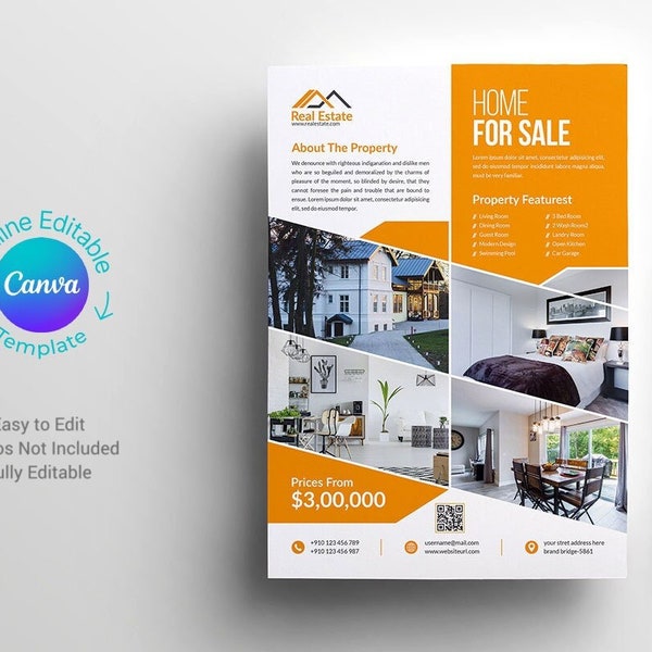 Immobilien Flyer Canva Template | Home Sale Leaflet Design | Online bearbeitbarer Renovationsflyer