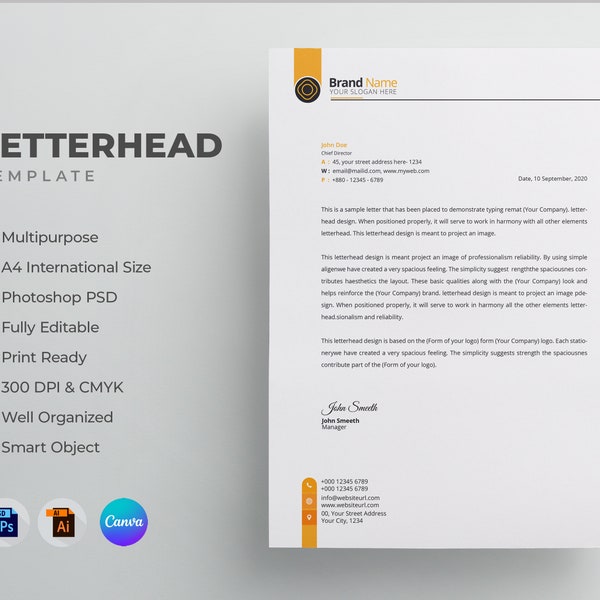 Editable Letterhead Template | Printable Letterhead | Modern Creative Letterhead | PSD Template