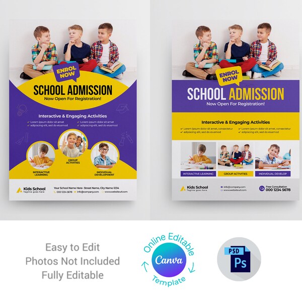 School Admission Flyer Template | Canva Template | Kids Back to School Education Flyer | Educational Flyer | Instant Download | PSD