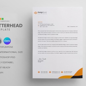 Plantilla de membrete de Canva / Diseño de membrete corporativo moderno editable / Membrete comercial imprimible / Plantilla PSD