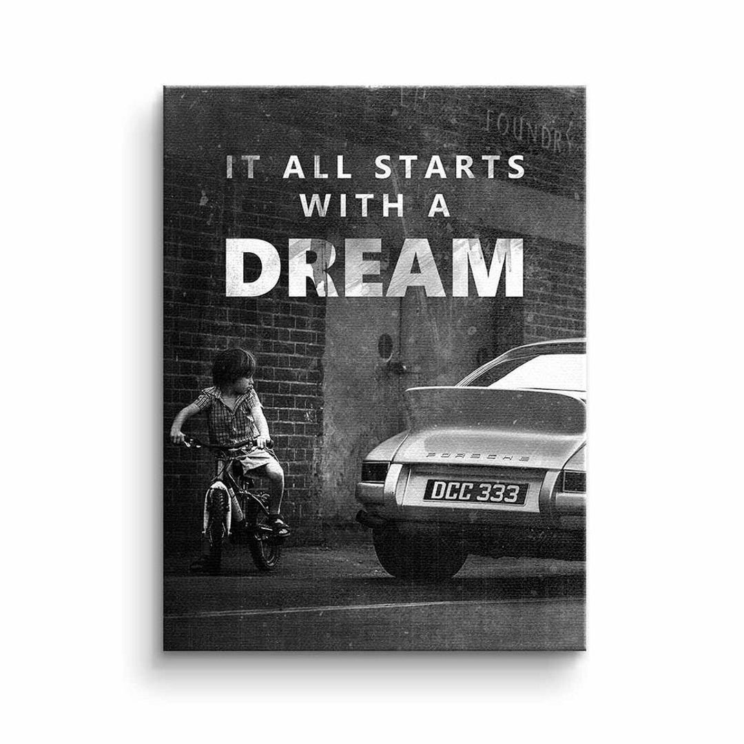 Canvas Picture It All Starts With a Dream Porsche 911 Motivation Saying Quote Art Print Wall