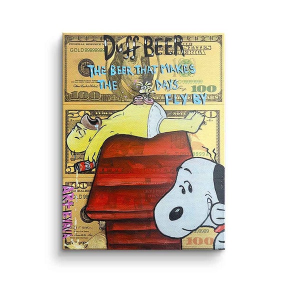 Simpson Beer Cartoon Snoopy Wall Duff Canvas Etsy Picture Comic - Homer Picture