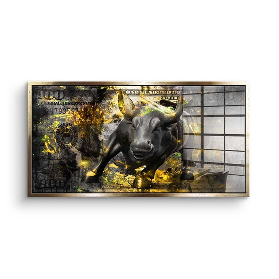 Bulle Und Bär Black Bull and Bear Acrylic Glass Stock Market Stock Market  Trading Wall Street Mural Art Print 