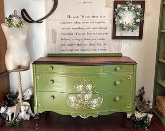 Vintage Green Dresser Antique Cottage English Cottage French Country