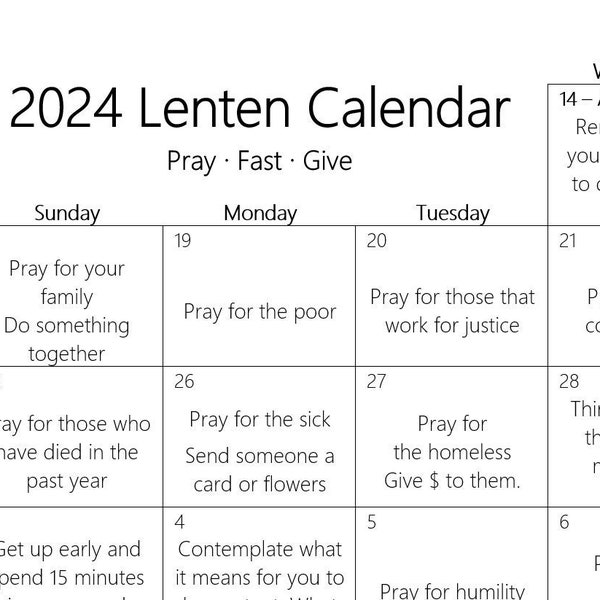 2024 Lenten Calendar - Pray Fast Give - Digital Download