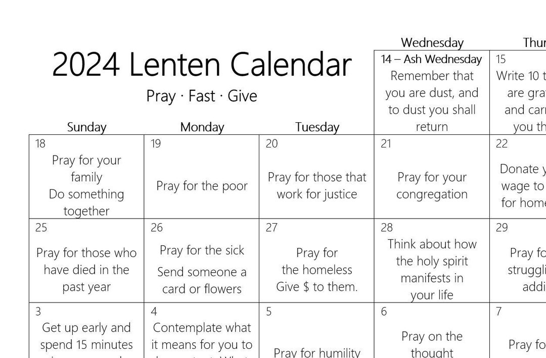 2025 Lenten Calendar Pray Fast Give Digital Download Etsy