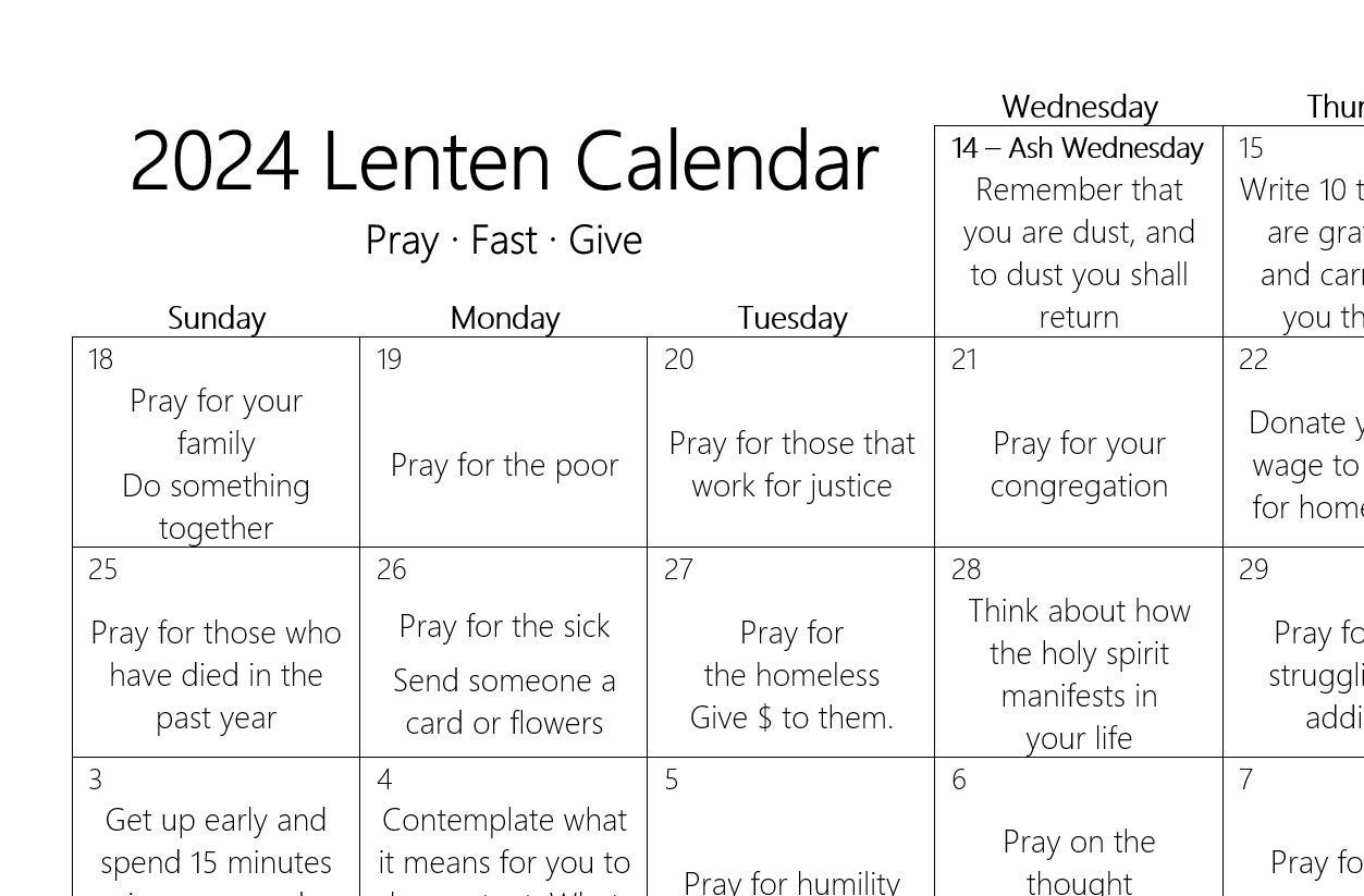 2024 Lenten Calendar Pray Fast Give Digital Download Etsy