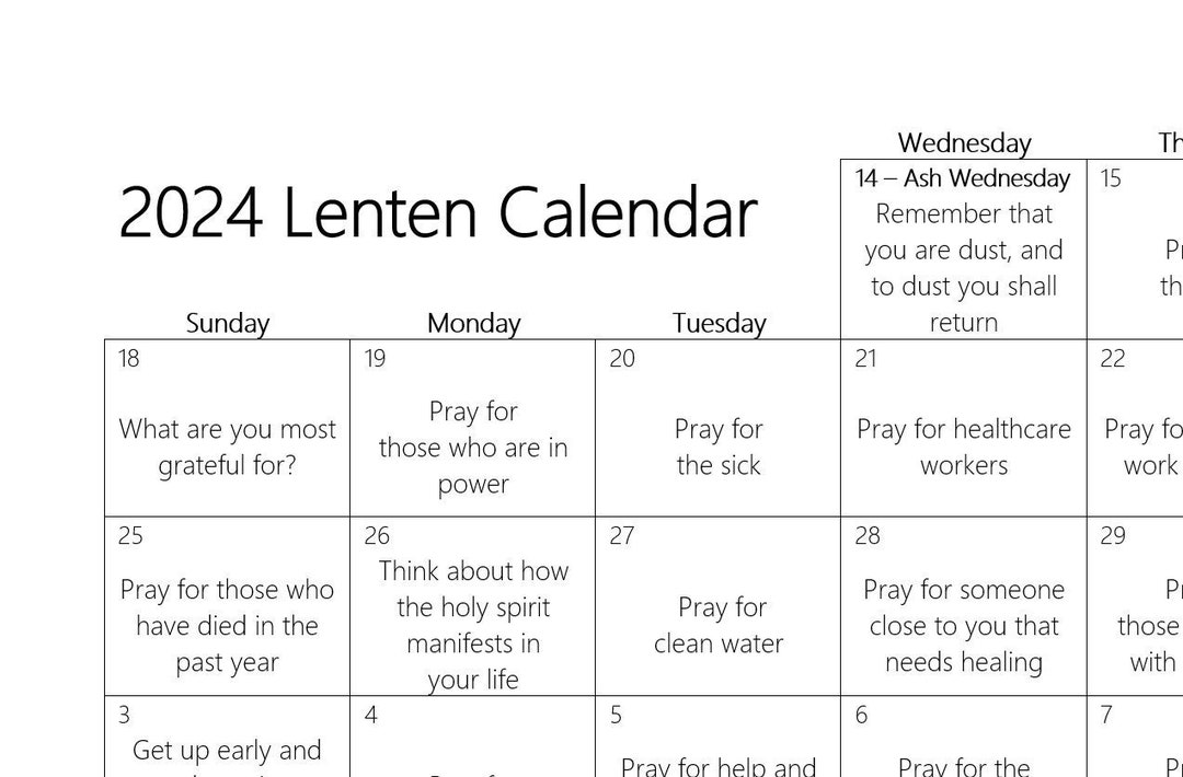 2024 Lenten Calendar Digital Download Etsy