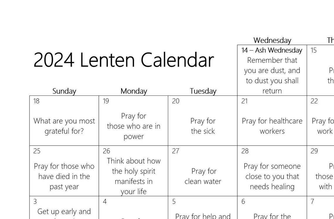 2024 Lenten Calendar Digital Download Etsy