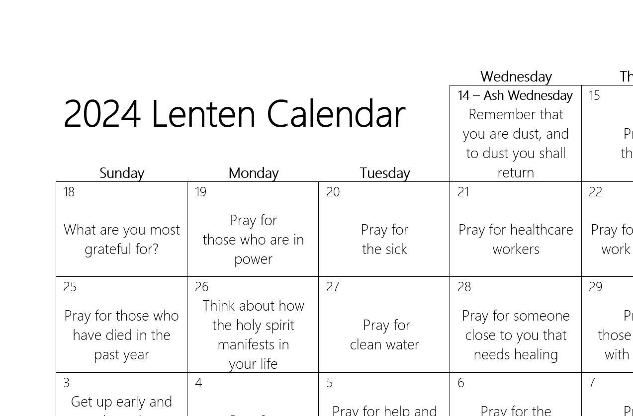 2025 Lenten Calendar Printable Dody Nadine