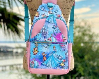 READY TO SHIP, Cinderella backpack, Disney inspired sling bag, Cinderella purse, Cinderella gift, princess backpack, justsewcutebyjo, Disney