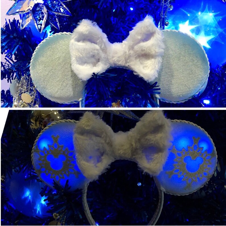 Light up ears minnie Christmas ears Custom ears Winter minnie ears mickey light up ears Mickey Snowflake Ears led ears Holiday Ears