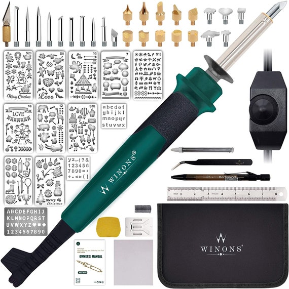 WINONS Wood Burning Kit for Adults - Multifunctional with Soldering Iron, 54 Pcs Extended Pyrography Kit with Adjustable Temperature Switch