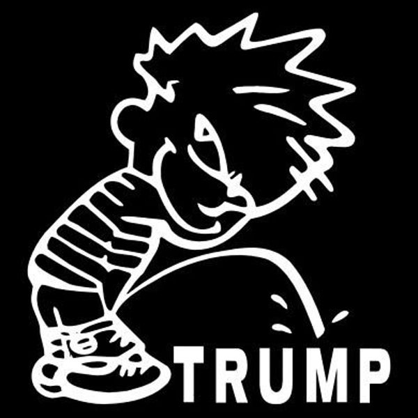 Calvin Piss on Trump Decal White Choose Size