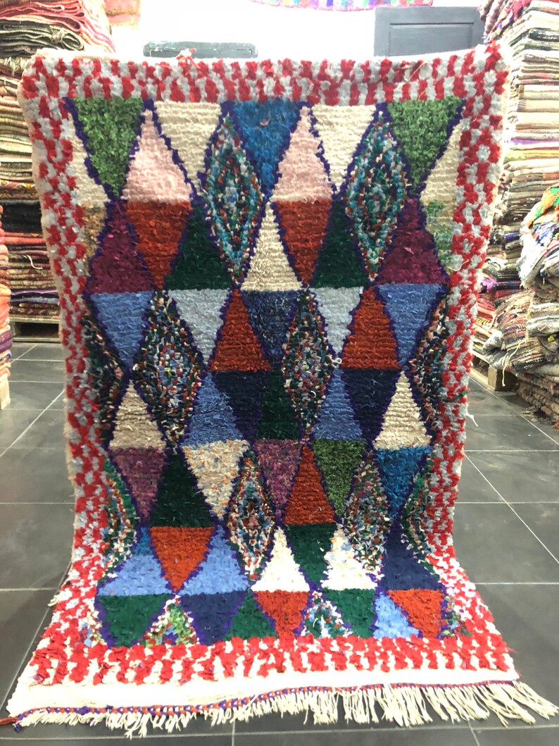 Jahrgang Marokkanischen Boucherouite Teppich 162x102cm