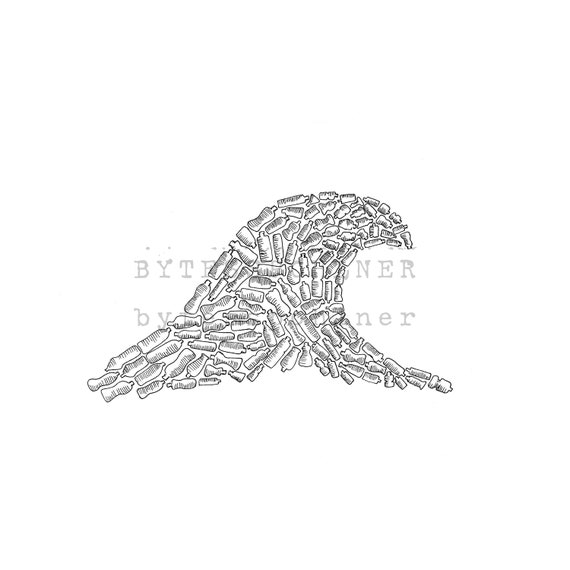 Digital File Plastic Wave Ink Drawing Printable Etsy