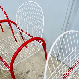 1 of 3 Vintage Red & White Metal Garden Chairs / Meblo / Dining / Garden Chairs / Pop Art / Memphis Design / Yugoslavia / 1980s image 2