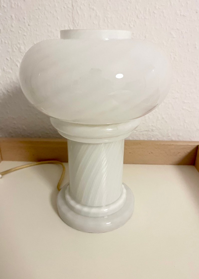 White glass table lamp / murano style / 1970s image 4