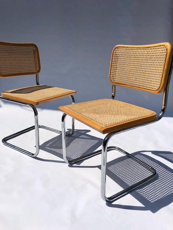 Set of 2 Vintage B32 Cesca Chairs by Marcel Breuer Italy 1990