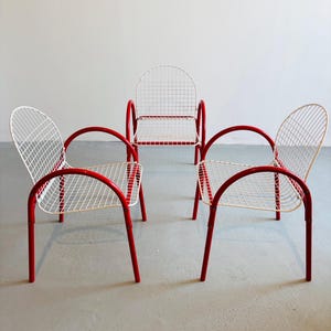 1 of 3 Vintage Chairs / Red and White Garden Chairs / Pop Art Memphis Design/ 1970s