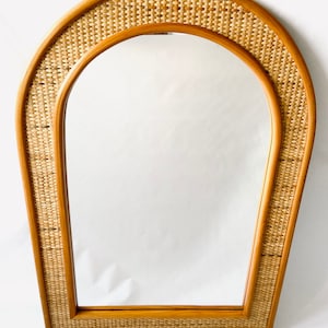 Large Vintage Wooden Rattan Mirror / 1980s / Vintage / U Shaped image 7