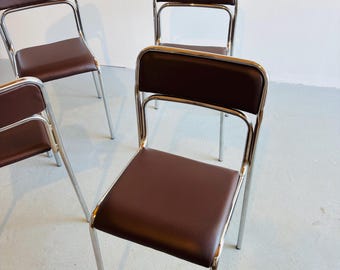 Chaises vintage Bauhaus en chrome/chaises de salle à manger modernistes/rembourrage marron chocolat/années 1990