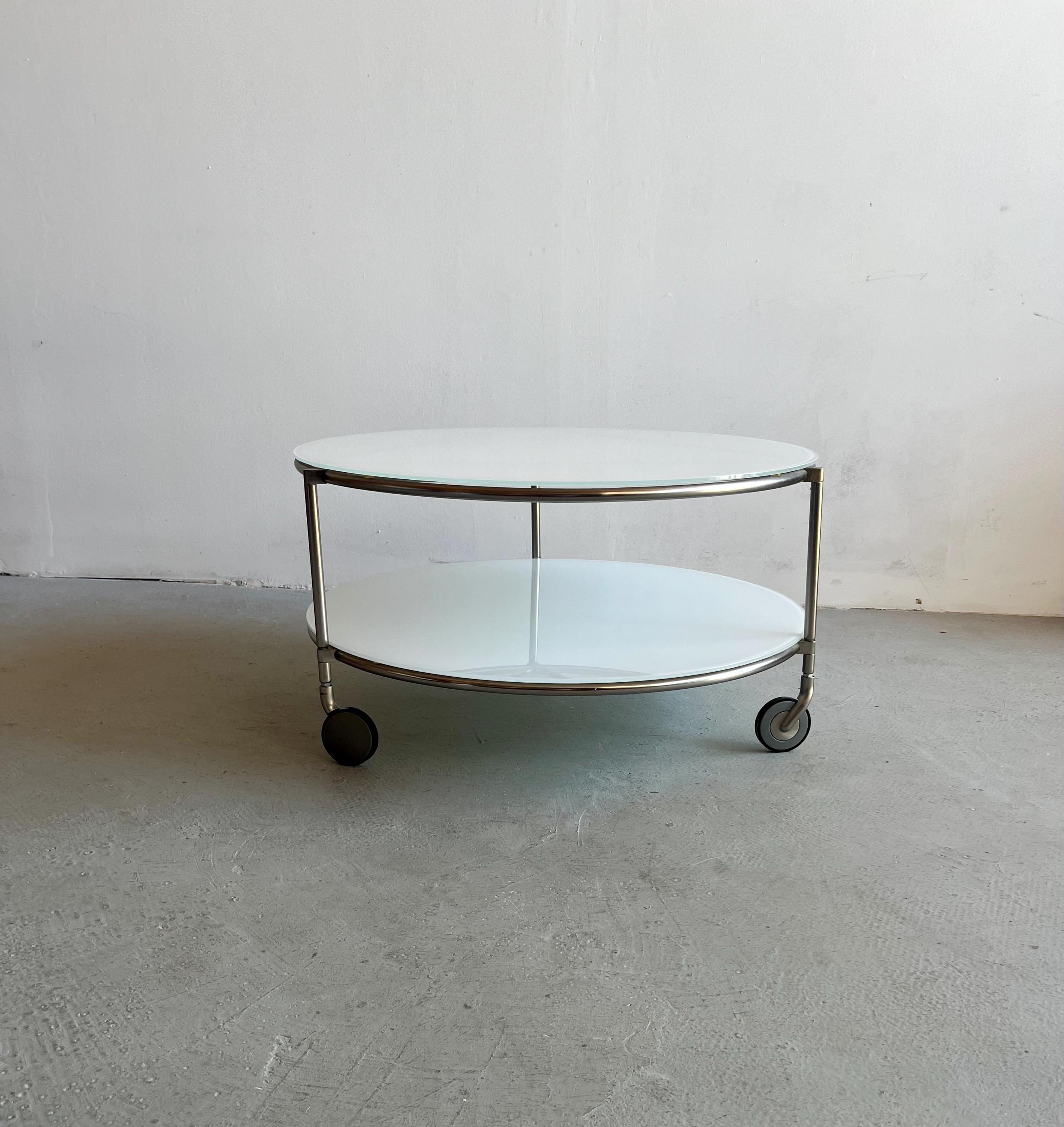 Vintage IKEA STRIND Couchtisch | Weißes Milchglas, Stahlgestell, Rollen