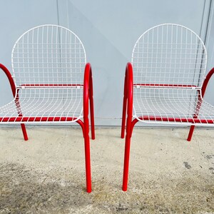 1 of 3 Vintage Red & White Metal Garden Chairs / Meblo / Dining / Garden Chairs / Pop Art / Memphis Design / Yugoslavia / 1980s image 9