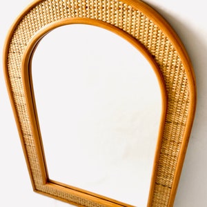 Large Vintage Wooden Rattan Mirror / 1980s / Vintage / U Shaped image 9