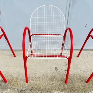 1 of 3 Vintage Red & White Metal Garden Chairs / Meblo / Dining / Garden Chairs / Pop Art / Memphis Design / Yugoslavia / 1980s image 8