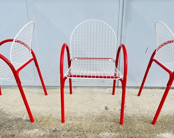 1 of 3 Vintage Red & White Metal Garden Chairs / Meblo / Dining / Garden Chairs / Pop Art / Memphis Design / Yugoslavia / 1980s