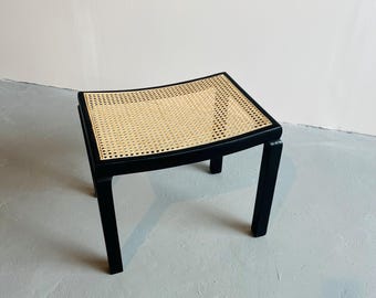 Vintage wooden stool/ Rattan seating/ 1960s